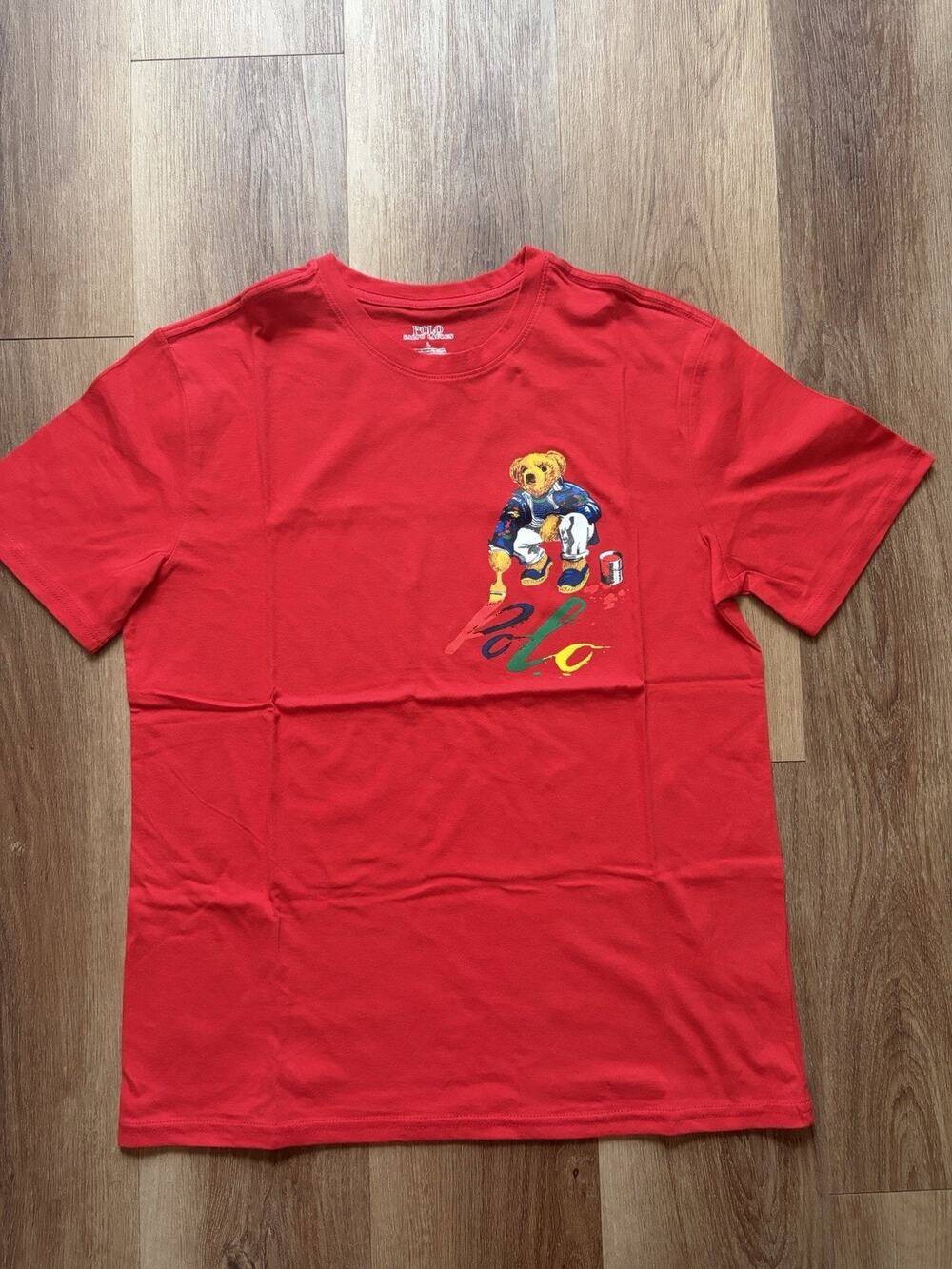 ⁠Polo Ralph Lauren Bear T Shirt Mens Large L Red Painter Spellout Graphic⁠